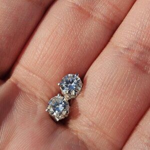 14K White Gold 3 Prong Diamond Stud Earrings 3/4TCW